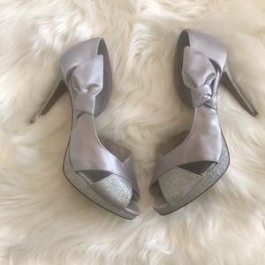 Silver peep toe pumps